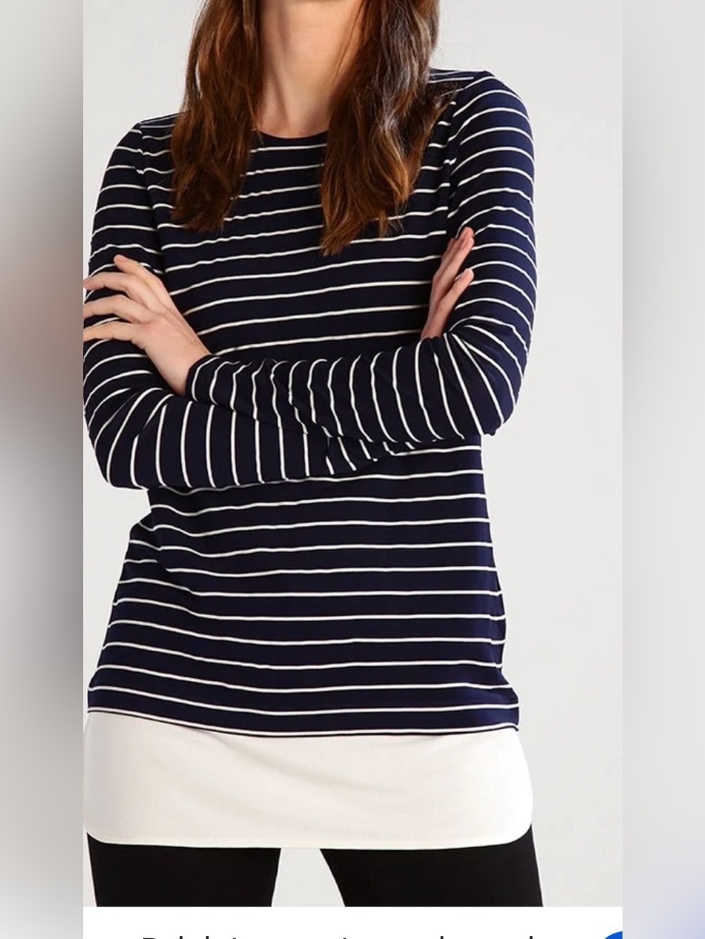 Lauren Ralph Lauren Navy and White Striped Long-Sleeve Top with white hem Medium
